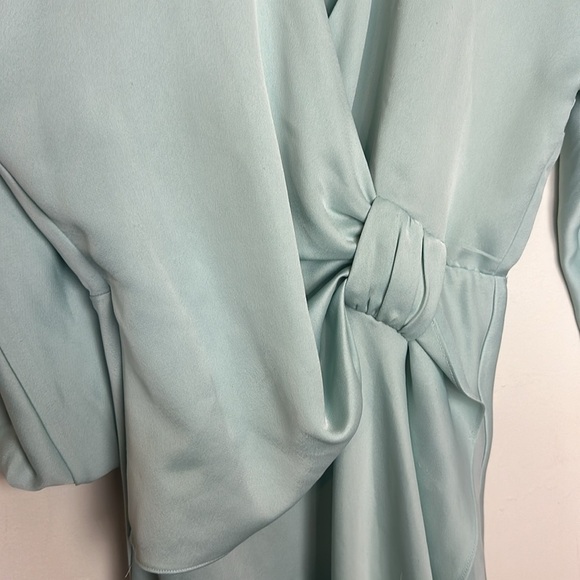 Zara Satin Puff Sleeve Knot Detail Sea Foam Flowy Short Dress - Picture 10 of 16